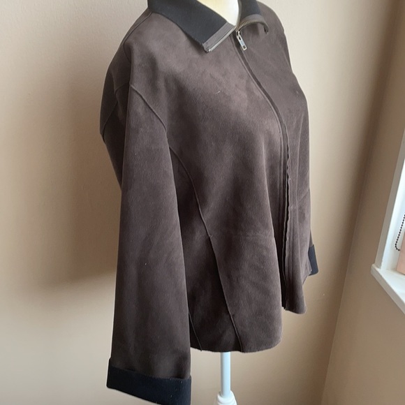 Chicos Womens Blazer Suede sz 1 Brown Long Sleeve Front Zip Light Weight - Picture 3 of 4